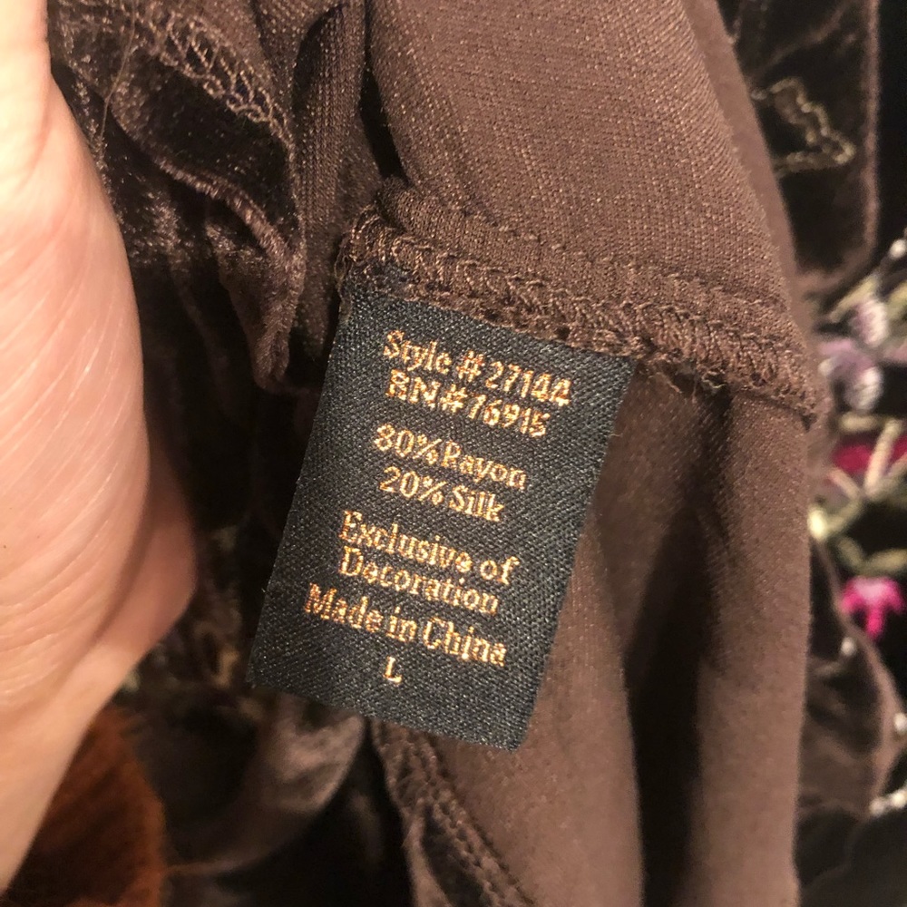 Soft Surroundings “Label Noir” Velvet Button-Down Embroidered Shirt - Picture 2 of 5